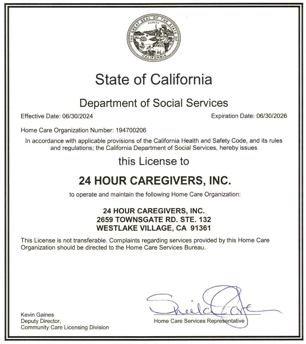 California State Certification License